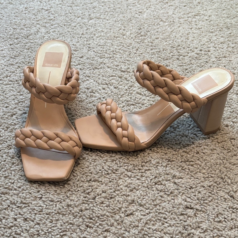 Dolce Vita Tan Braided Heeled Sandals With Chunky Heels